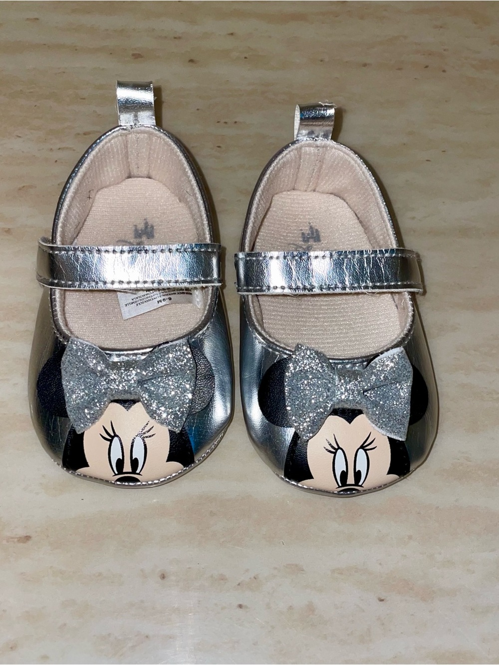 Disney Silver Minnie Bow Mary Jane Baby Shoes